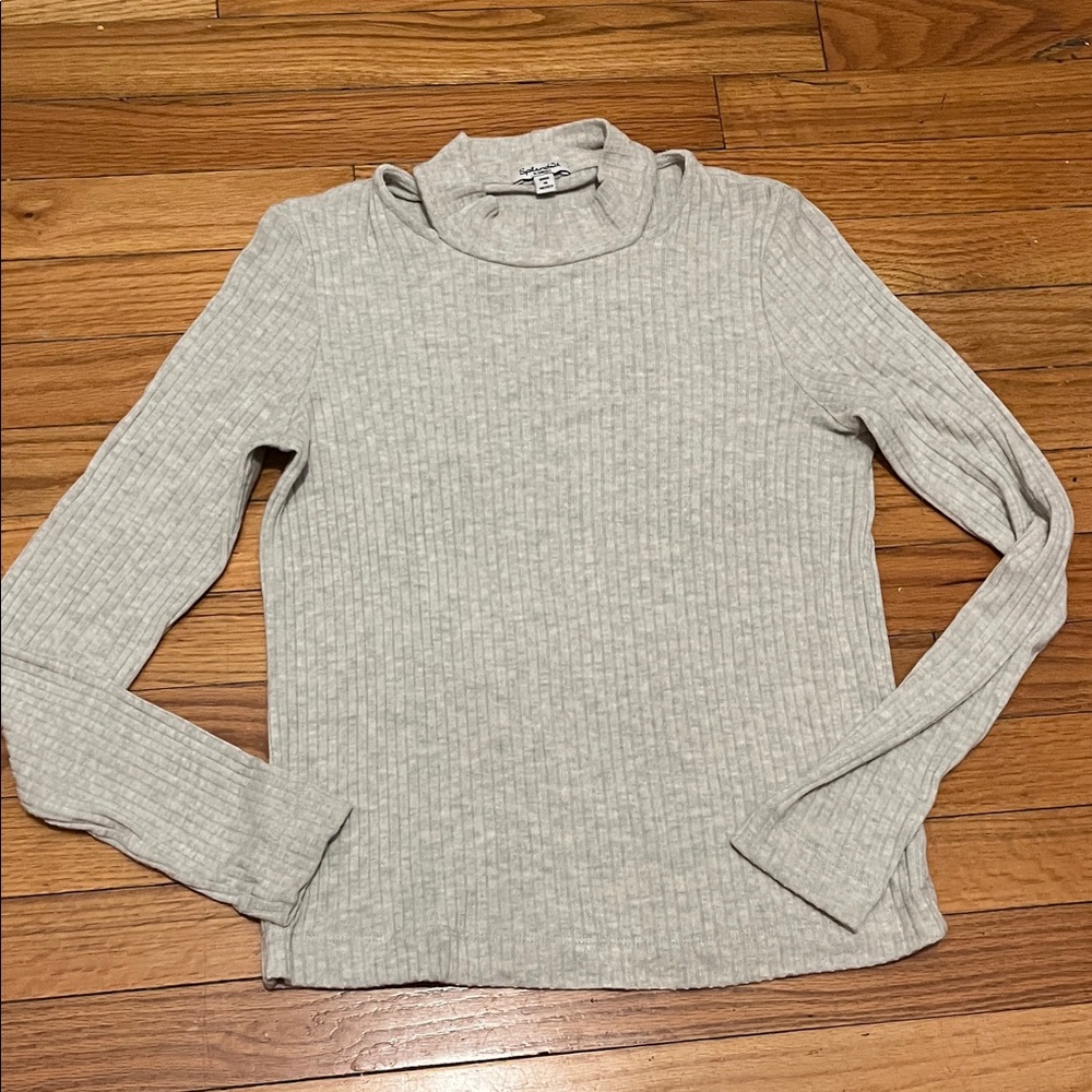 Splendid Gray Ribbed Long Sleeve Top Neck Cut - Out Turtleneck